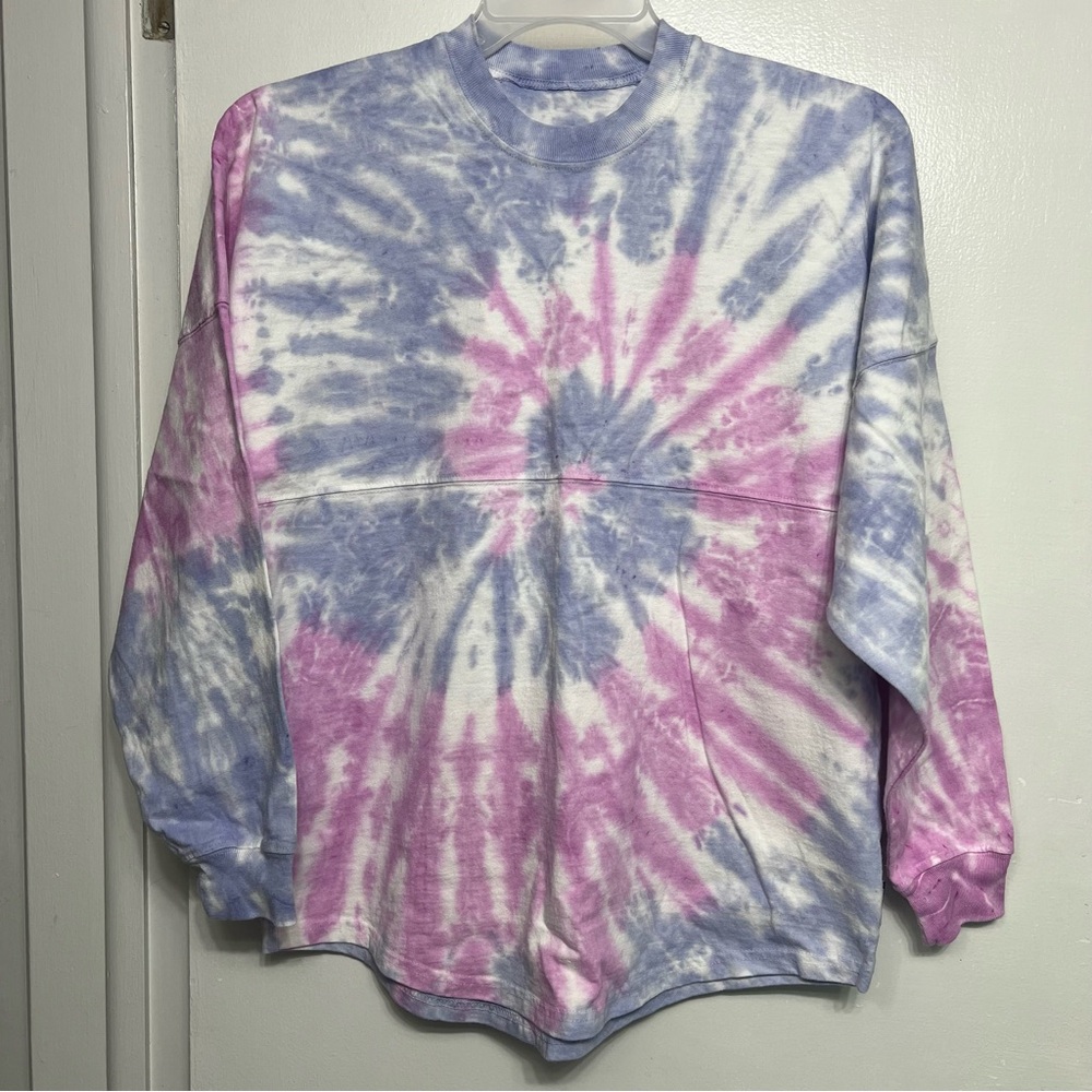 NWOT Spirit Jersey Adult Pink/Purple Tie Dye Long Sleeve Pullover Shirt Sz XS